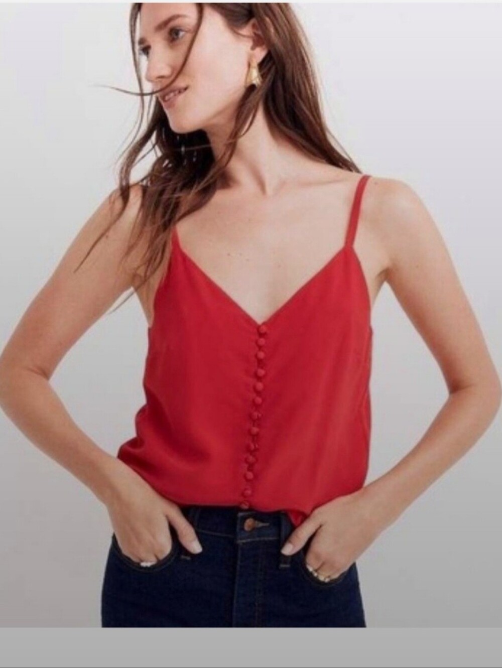 Madewell Red Button-Front Silk Camisole Sz 6